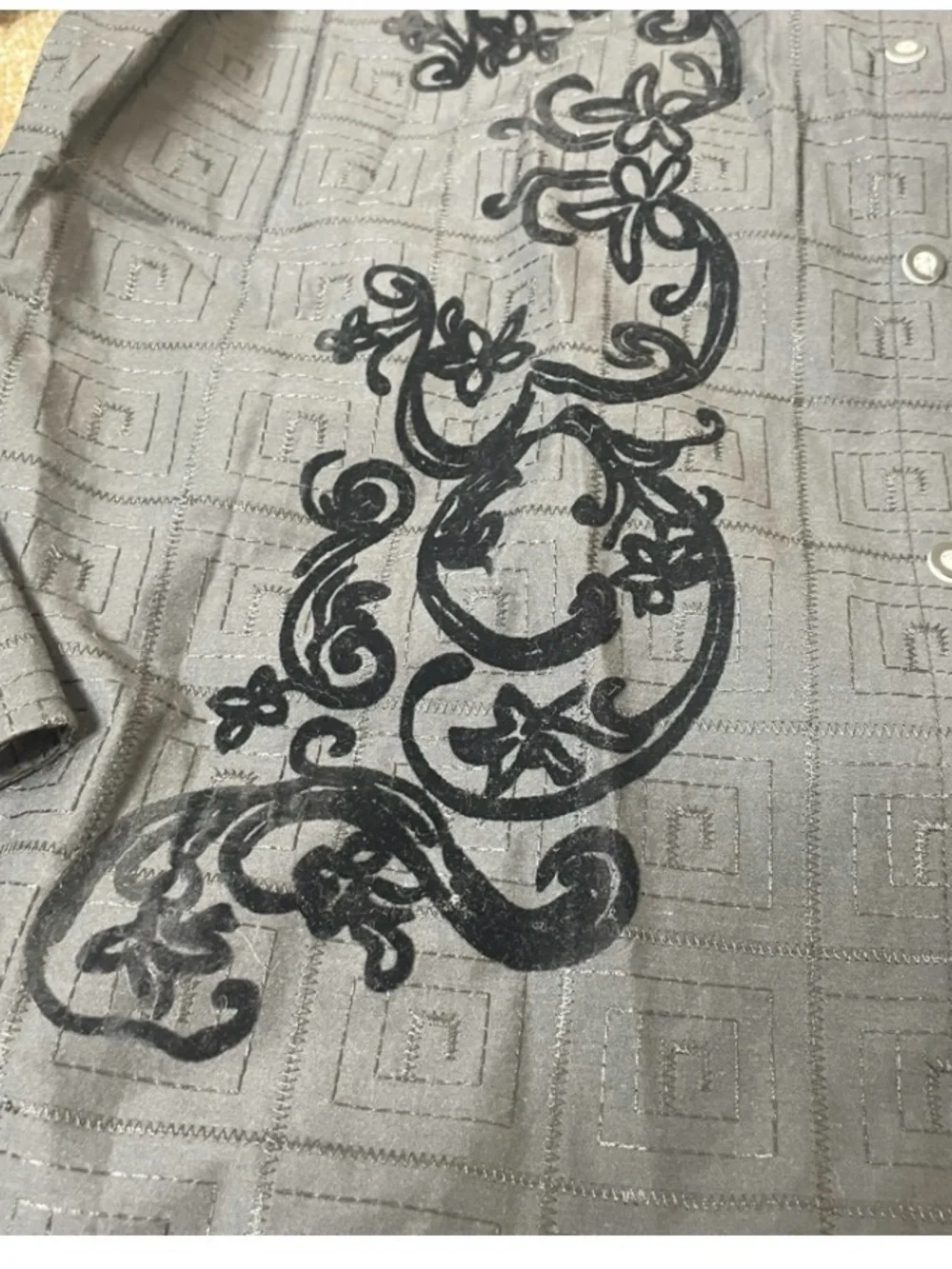 Men's Long Sleeve Charcoal Gray/black Embroidered Dress Shirt SZ XL western rock